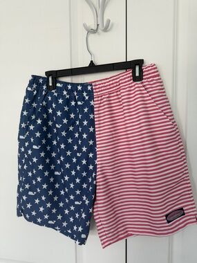 Vineyard Vines Men's Patriotic Star & Stripe Swim Trunks - Navy & Red/White